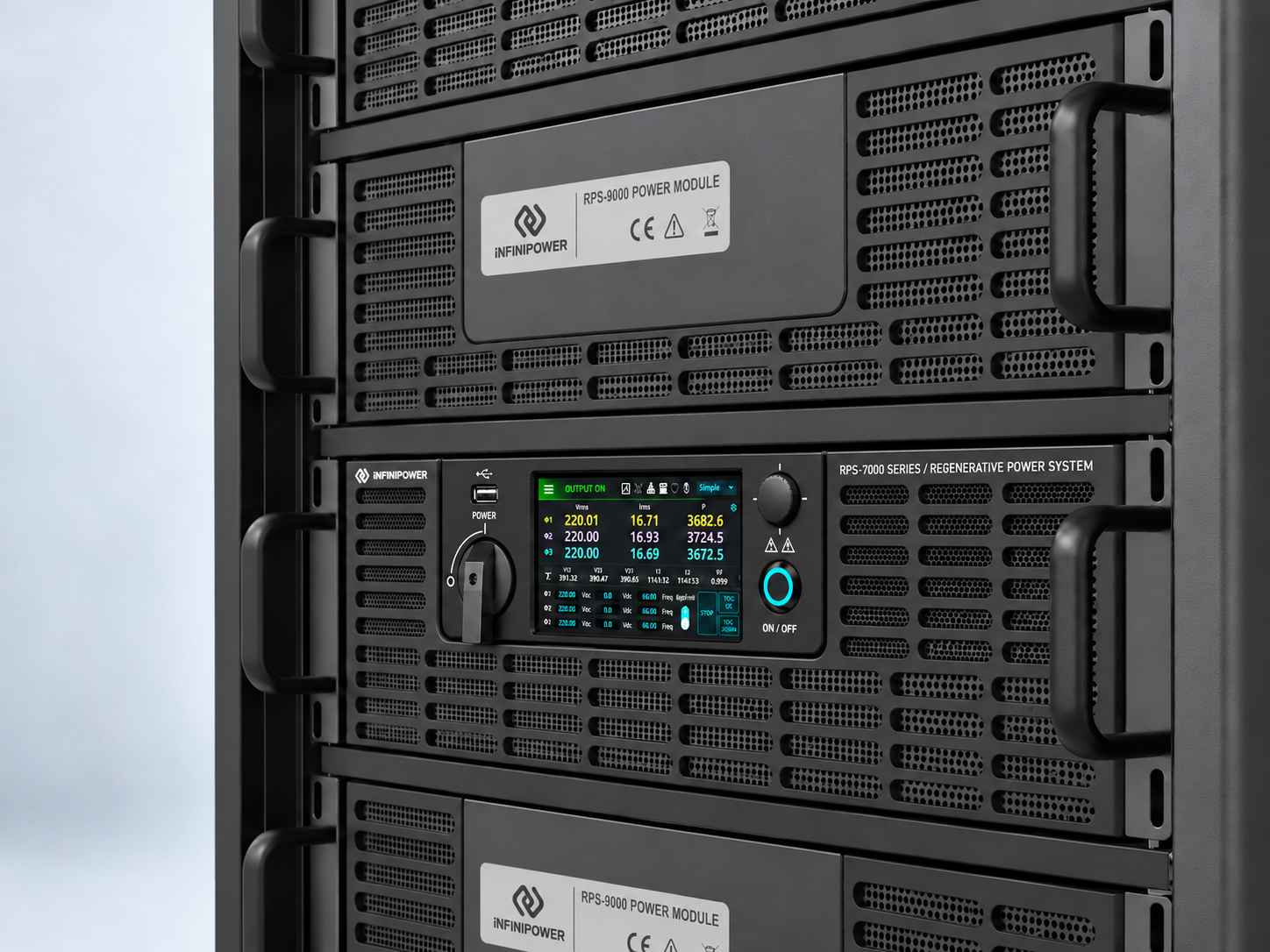 RPS-9000 power module and integrated controller front-panel detail